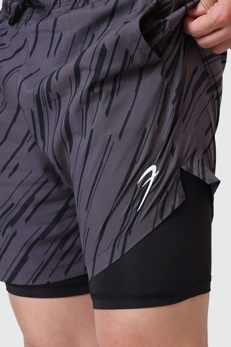 2 in 1 Printed Compression Shorts Graphite by Fuaark Nz