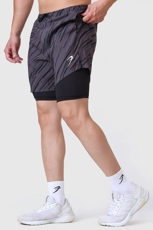 2 in 1 Printed Compression Shorts Graphite by Fuaark Nz