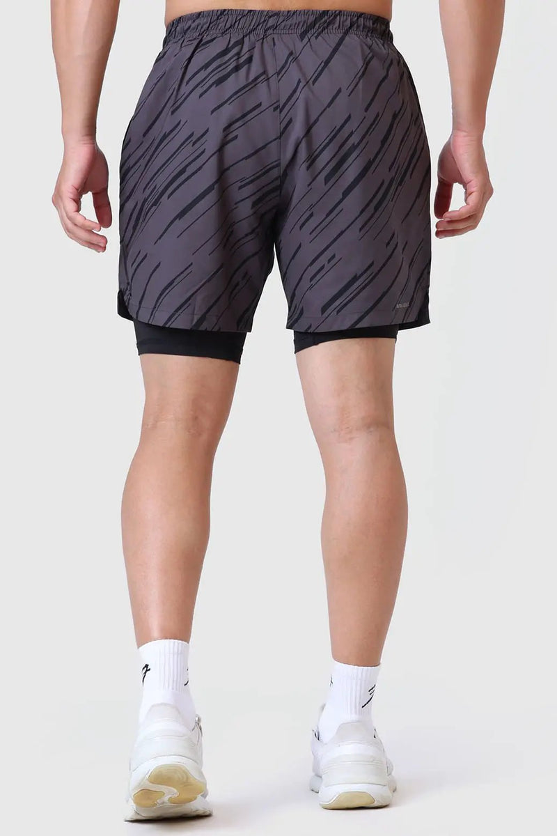 2 in 1 Printed Compression Shorts Graphite by Fuaark Nz