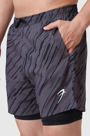2 in 1 Printed Compression Shorts Graphite by Fuaark Nz