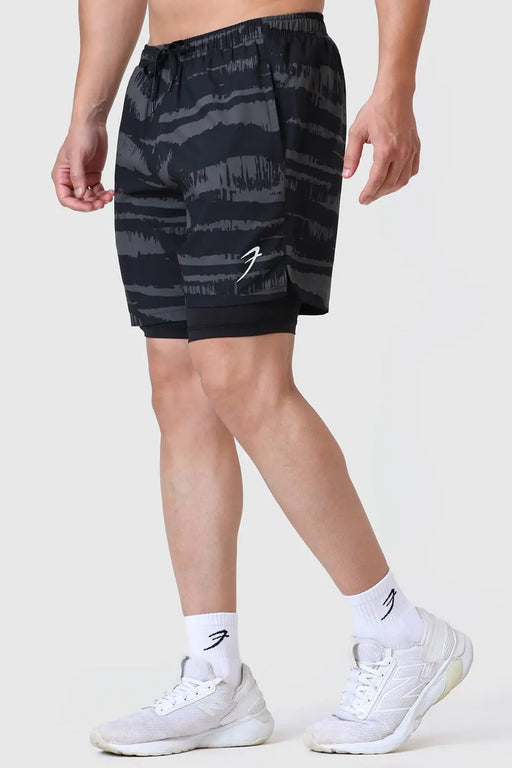 2 in 1 Printed Compression Shorts Olive by Fuaark Nz