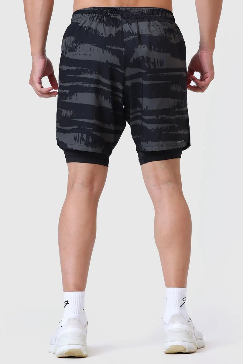 2 in 1 Printed Compression Shorts Olive by Fuaark Nz