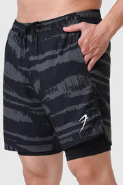 2 in 1 Printed Compression Shorts Olive by Fuaark Nz