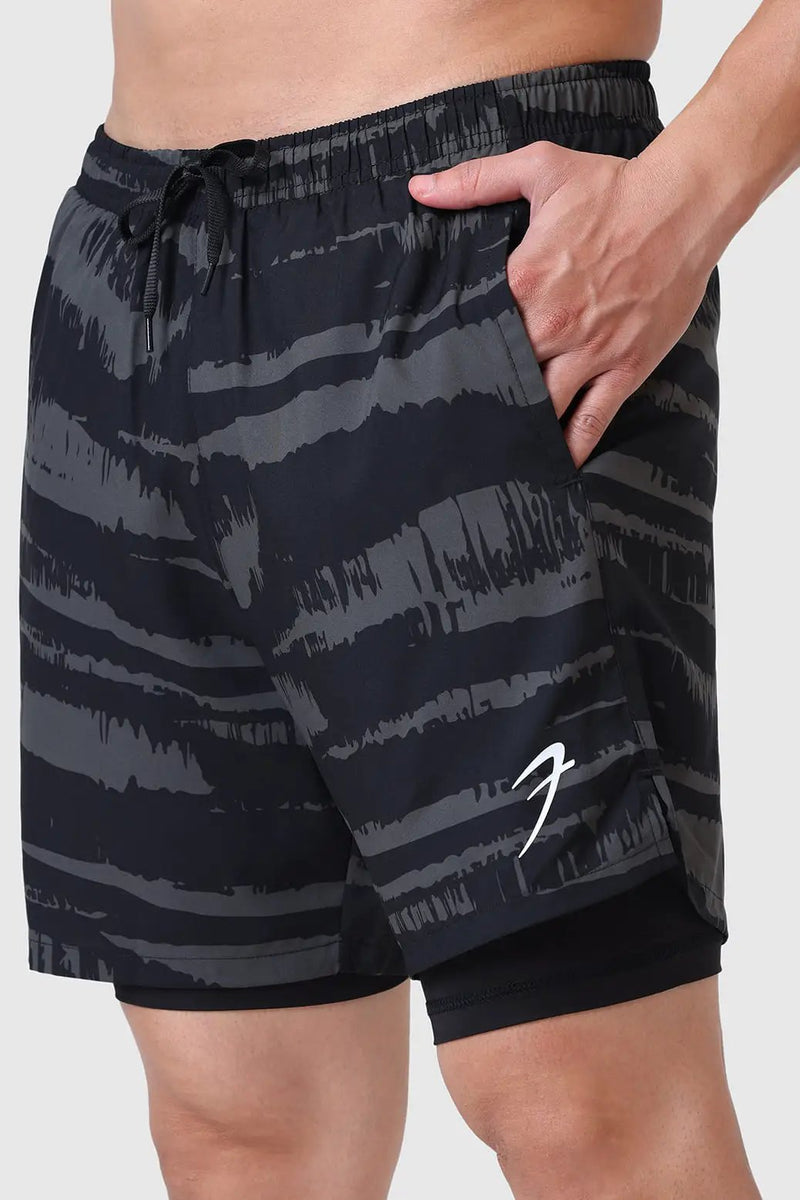 2 in 1 Printed Compression Shorts Olive by Fuaark Nz