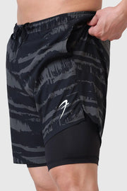 2 in 1 Printed Compression Shorts Olive by Fuaark Nz