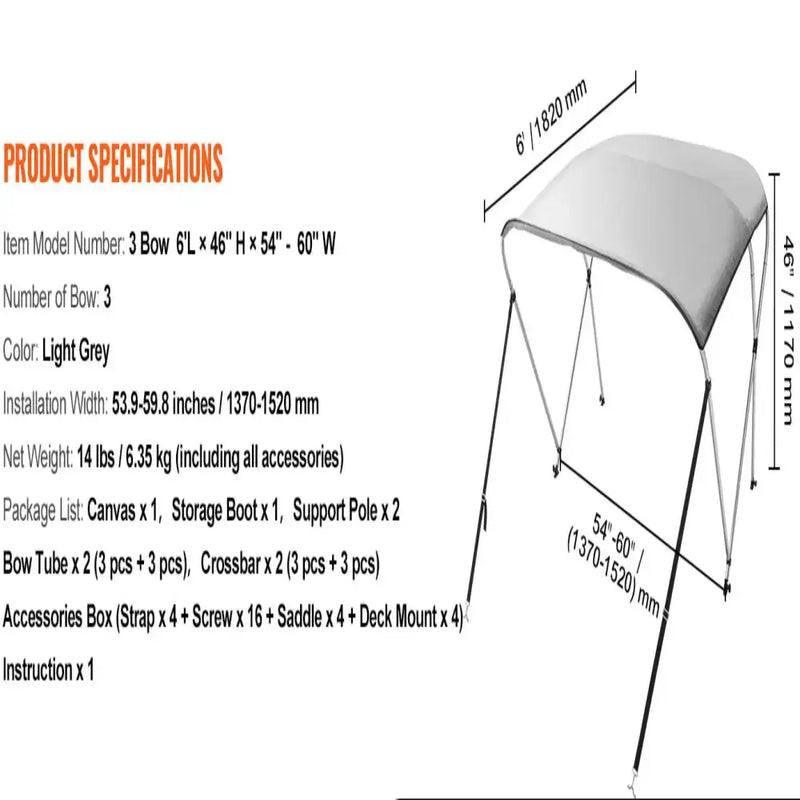 3-Bow Bimini Top Boat Canopy – 900D Polyester (different sizes available) by Habicare