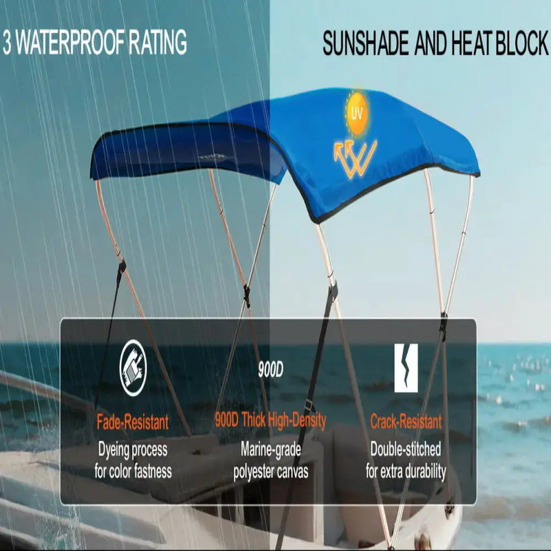 3-Bow Bimini Top Boat Canopy – 900D Polyester (different sizes available) by Habicare