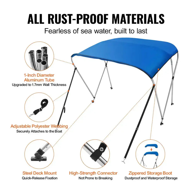 3-Bow Bimini Top Boat Canopy – 900D Polyester (different sizes available) by Habicare