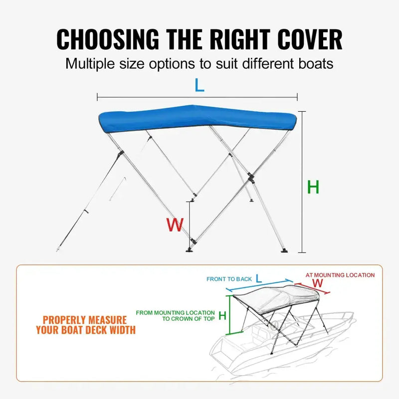 3-Bow Bimini Top Boat Canopy – 900D Polyester (different sizes available) by Habicare
