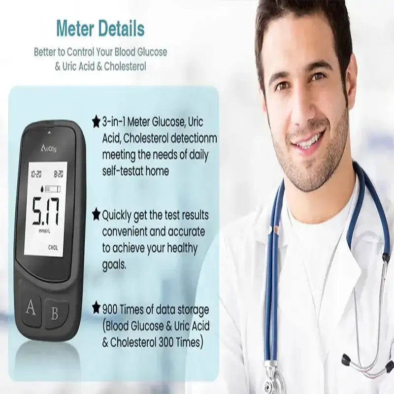 3-in-1 Blood Glucose, Uric Acid & Cholesterol Meter by Habicare