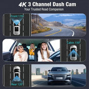 3-Lens Car Camera – Front/Inside/Rear 4K DVR (different models available) by Habicare