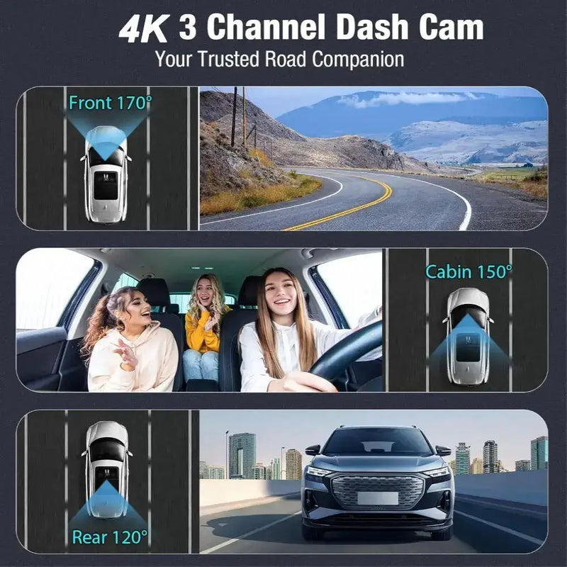 3-Lens Car Camera – Front/Inside/Rear 4K DVR (different models available) by Habicare