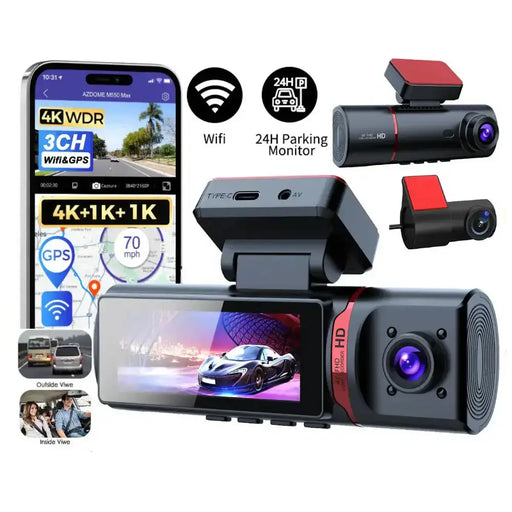 3-Lens Car Camera – Front/Inside/Rear 4K DVR (different models available) by Habicare