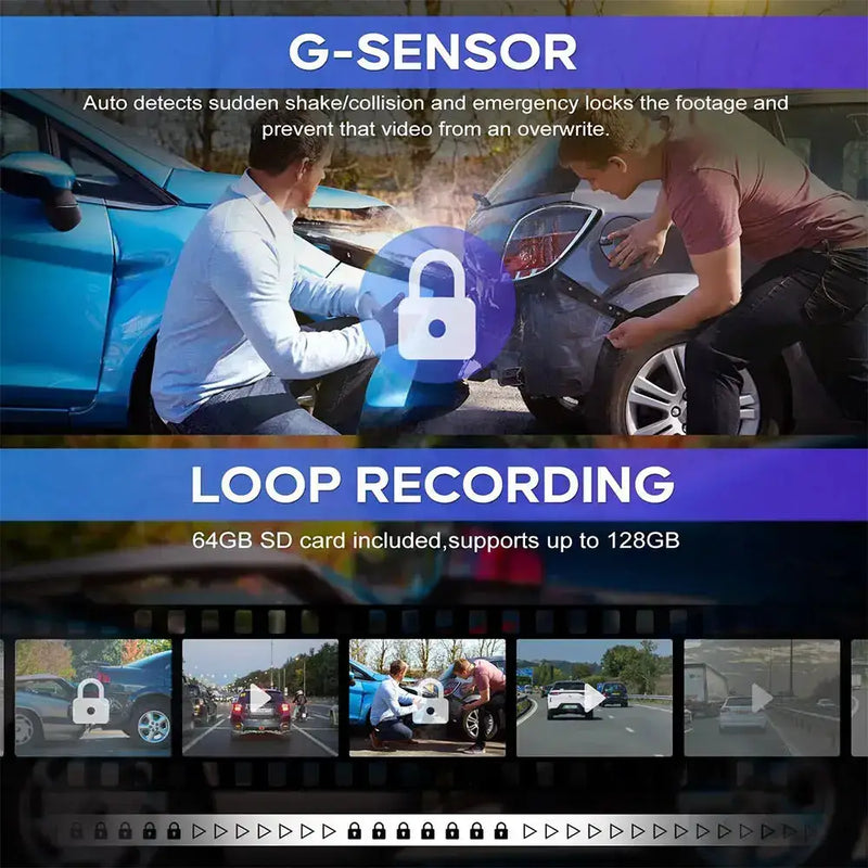 3-Lens Car Camera – Front/Inside/Rear 4K DVR (different models available) by Habicare