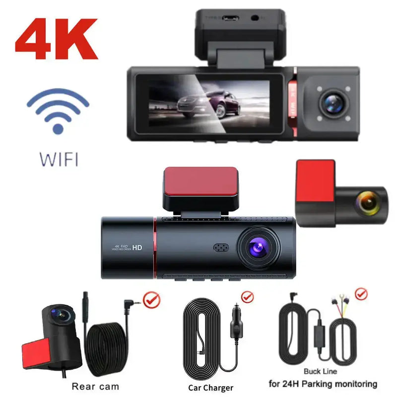 3-Lens Car Camera – Front/Inside/Rear 4K DVR (different models available) by Habicare