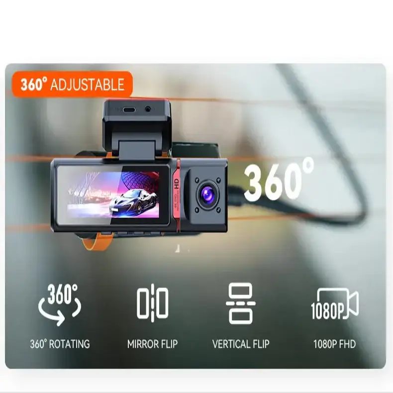 3-Lens Car Camera – Front/Inside/Rear 4K DVR (different models available) by Habicare