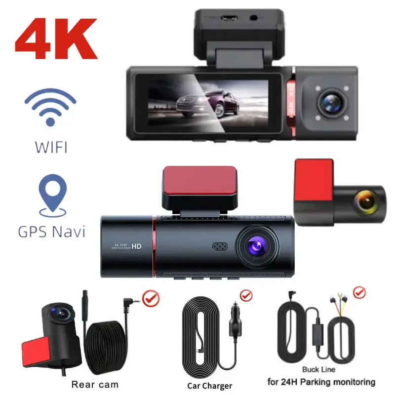 3-Lens Car Camera – Front/Inside/Rear 4K DVR (different models available) by Habicare