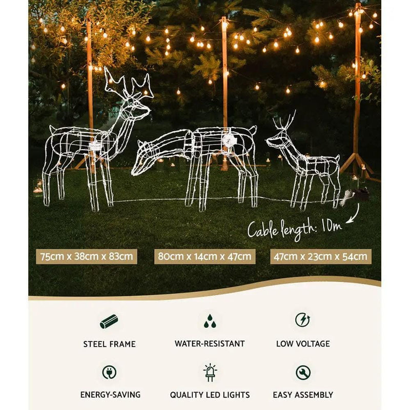 SportZone.co.nz Occasions > Christmas > Outdoor Decorations & Lights Jingle Jollys Christmas Lights 3 Pcs Reindeers 250 LED Decorations Jingle Jollys Christmas Lights 3 Pcs Reindeers 250 LED Decorations
