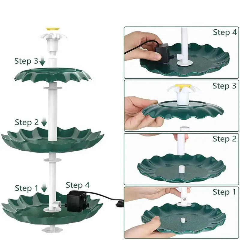 3-Tier Bird Bath with Detachable DIY Solar Fountain with 25W Pump by Habicare