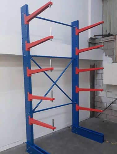 3000mm Singlesided  Racking/Shelving - 5 Arm Starter Bay with blue and red frame, suitable for light duty storage.