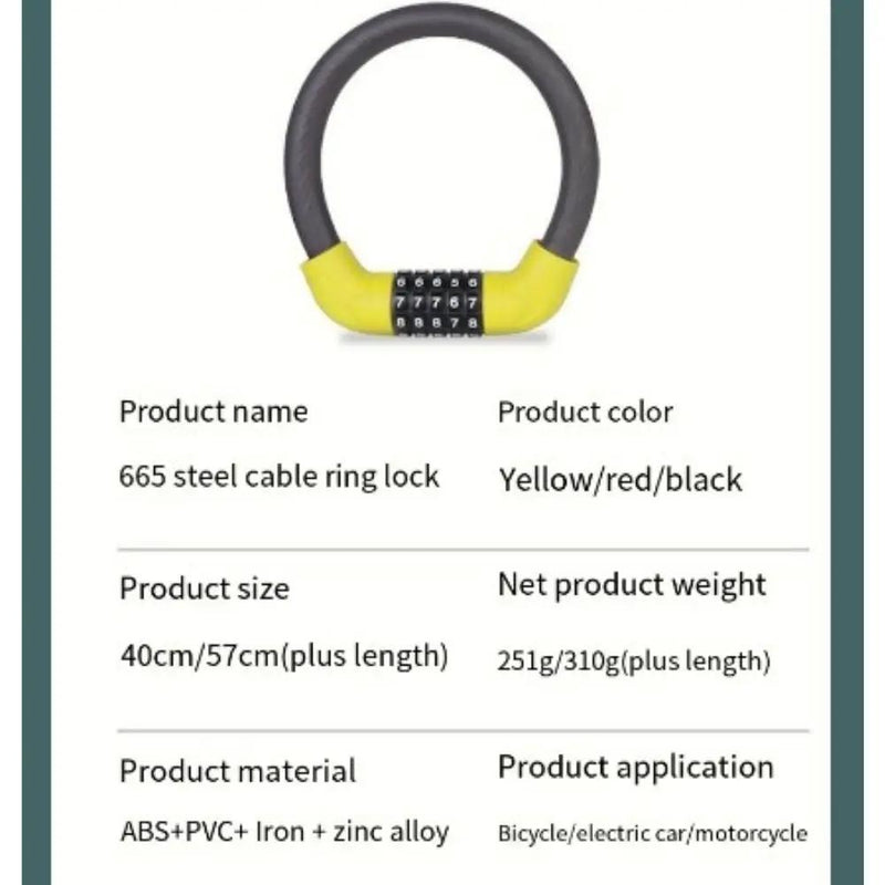 5 Digit Steel Cable Ring Bike Lock by NZ Diver