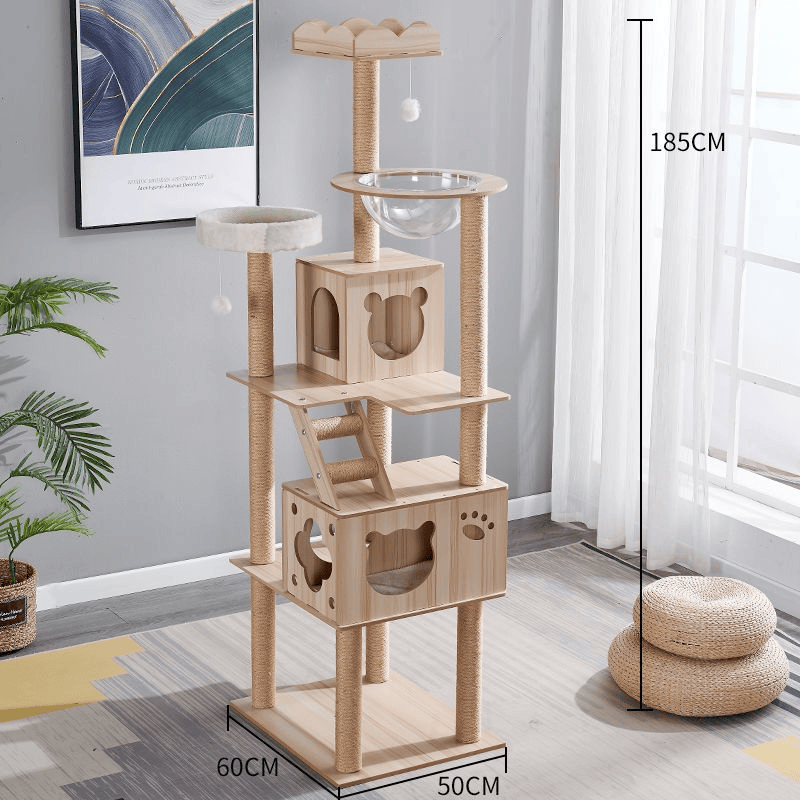 185cm Modern Multi-Level Large Real Solid Wood Cat Tree, Luxury Wooden Cat Tower by dealonline.co.nz