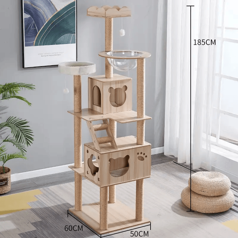 dealonline.co.nz dealonline.co.nz 185cm Modern Multi-Level Large Real Solid Wood Cat Tree, Luxury Wooden Cat Tower Solid Wood Cat Tree 185cm With Multi Level Platforms