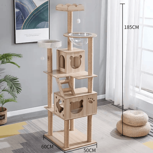 dealonline.co.nz dealonline.co.nz 185cm Modern Multi-Level Large Real Solid Wood Cat Tree, Luxury Wooden Cat Tower Solid Wood Cat Tree 185cm With Multi Level Platforms