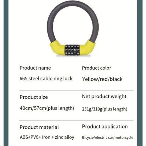 5 Digit Steel Cable Ring Bike Lock by NZ Diver