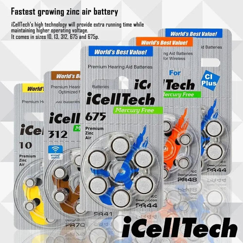 iCellTech Hearing Aid Batteries (Box of 60 Batteries) by Deafquip
