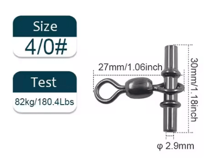 30mm 82kg Sleeves 3-way Fishing Swivels Crane 10 PK 2.9mm Line Size detailed specifications and dimensions.