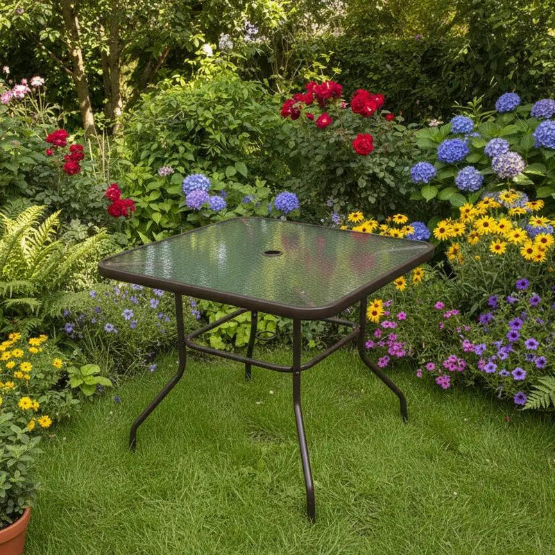 80CM Quality Tempered Glass Square Garden Table by dealonline.co.nz