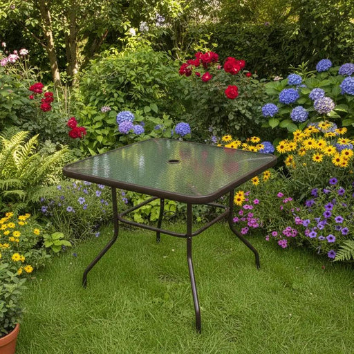 80CM Quality Tempered Glass Square Garden Table by dealonline.co.nz