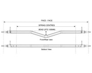 Technical drawing of a Gull Wing Axle - Disc Braked - 2000kg - Bare Metal showing front and bottom views.