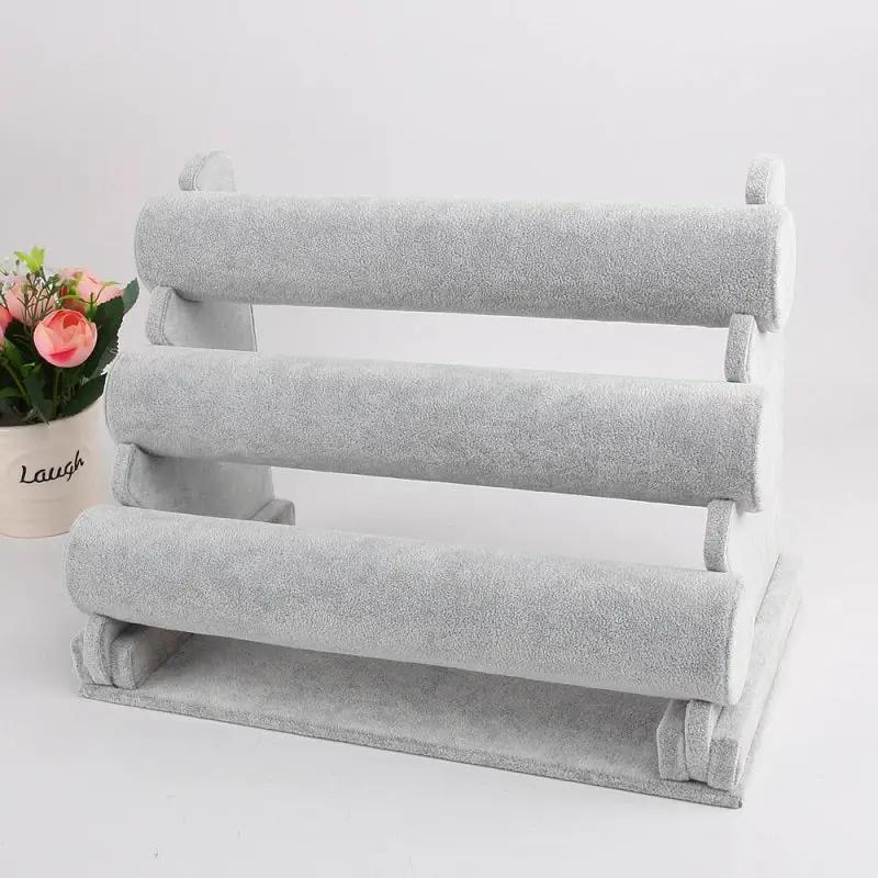GREY Velvet 3-Level Bracelet Watch Display Stand/Holder by dealonline.co.nz