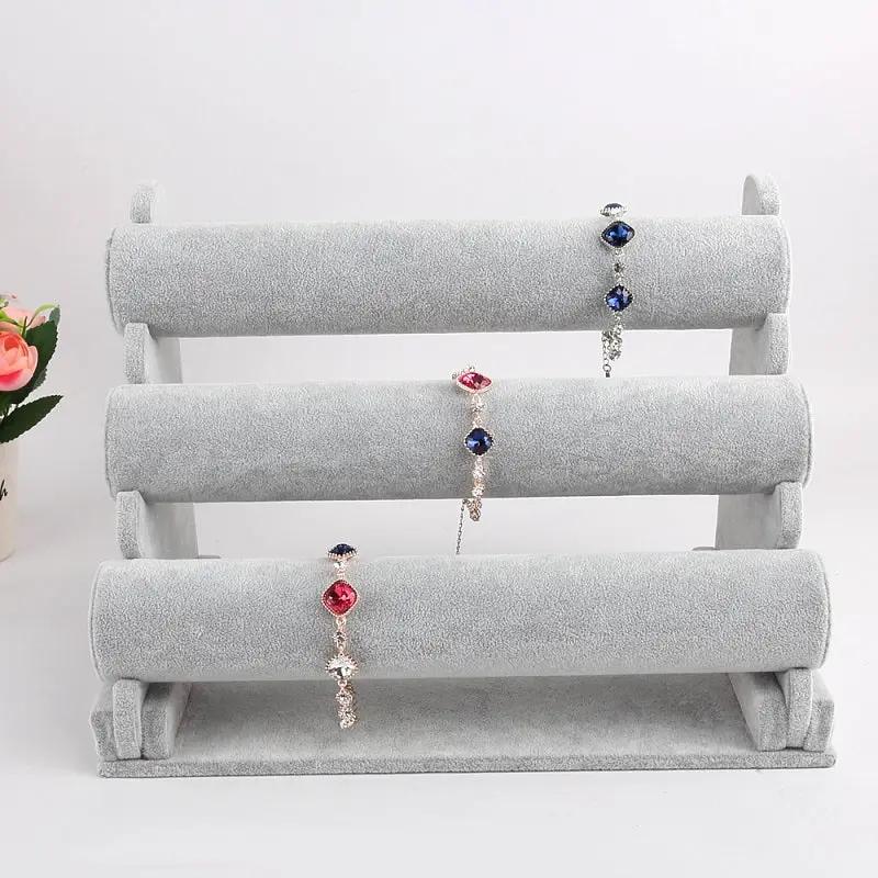 GREY Velvet 3-Level Bracelet Watch Display Stand/Holder by dealonline.co.nz