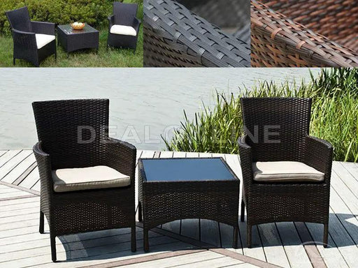Black 3PC Set PE/PVC Rattan Patio Chairs & Side Table 3PC Set by dealonline.co.nz