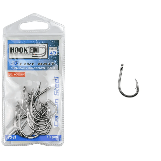 Hook Em Live Bait Hooks X - X x Strong - COLOUR Nickel Coated - Pre Pack - X Per Pack
