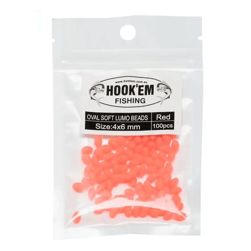 Hook Em Red Lumo Soft Bead 7x10mm Pack Of 100 Fishing Beads