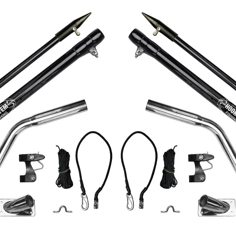 Hook Em Complete Outrigger Set - Includes 2 x 3.0m (10ft) 2 Piece Black Fibreglass Poles (Approx 36mm OD) with Aluminium