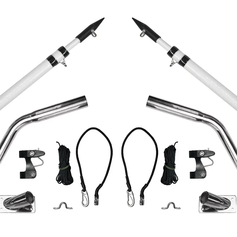 Hook Em Complete Outrigger Set - Includes 2 x 3.0m (10ft) Telescopic White Fibreglass Poles (Approx 36mm OD) with Aluminium