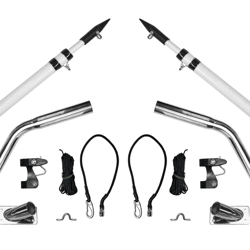 Hook Em Complete Outrigger Set - Includes 2 x 3.0m (10ft) Telescopic White Fibreglass Poles (Approx 36mm OD) with Aluminium