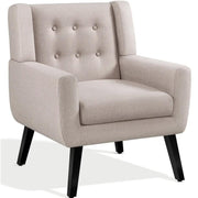 Button Tufted Armchair with Solid Wood Legs by Yaheetech