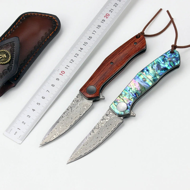 Color Shell Handle Damascus Steel Knife Wooden Handle by China Dropship