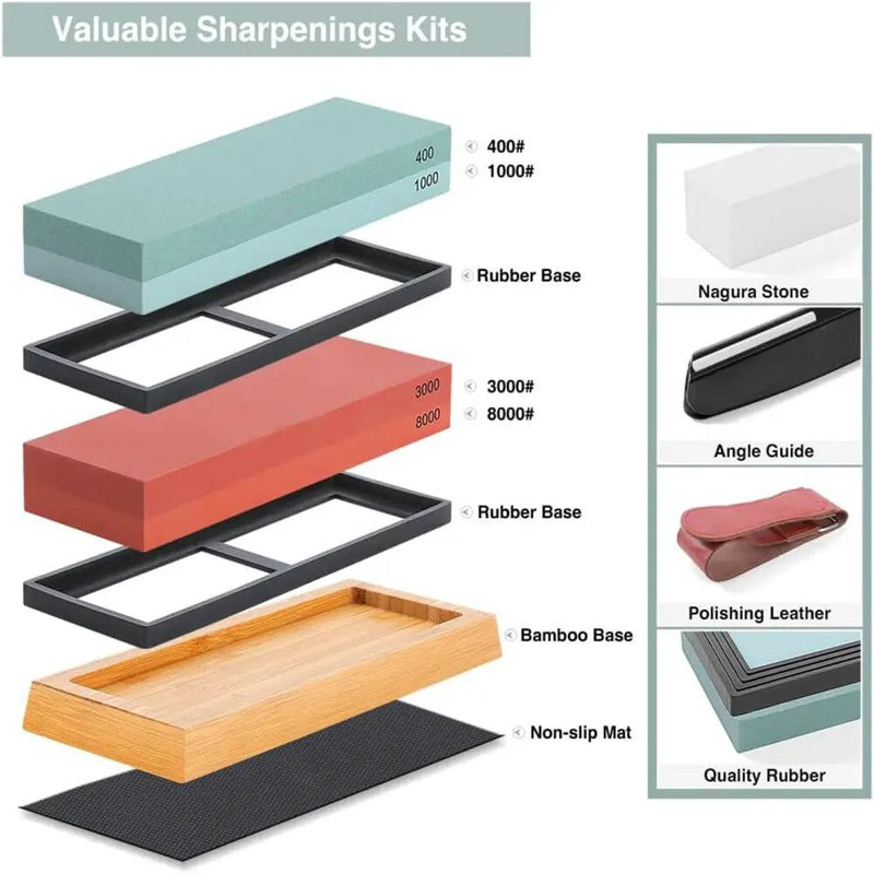 Knife Sharpening Stone Kit 4001000 30008000 Grit Double Sided Whetstone WBase - Corundum by China Dropship