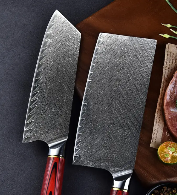 Damascus Steel Chinese Cleaver Household Meat Red by China Dropship