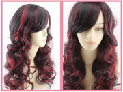 Women Long Wig Black with Red Synthetic Hair Full Wigs High Quality by dealonline.co.nz