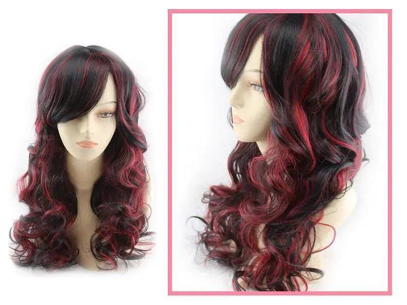 Women Long Wig Black with Red Synthetic Hair Full Wigs High Quality by dealonline.co.nz