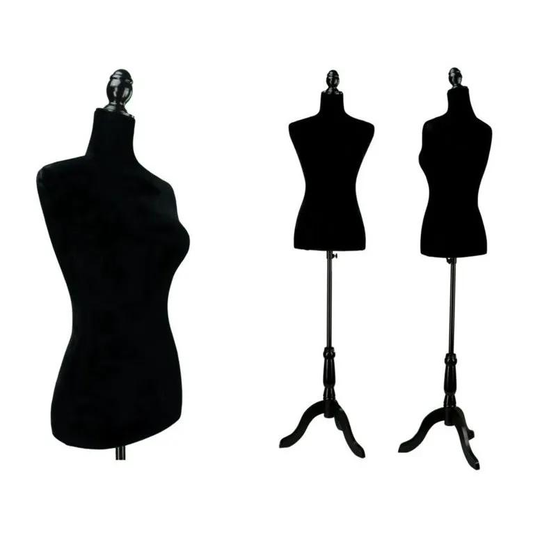 HALF BODY MANNEQUIN WOODEN Style STAND VELVET SURFACE - Black by dealonline.co.nz