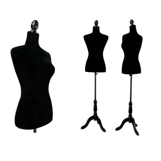 HALF BODY MANNEQUIN WOODEN Style STAND VELVET SURFACE - Black by dealonline.co.nz